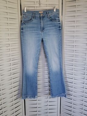 MOTHER The Insider Crop Step Fray Light Blue Frayed Hem Wide-Leg Jeans Size 28